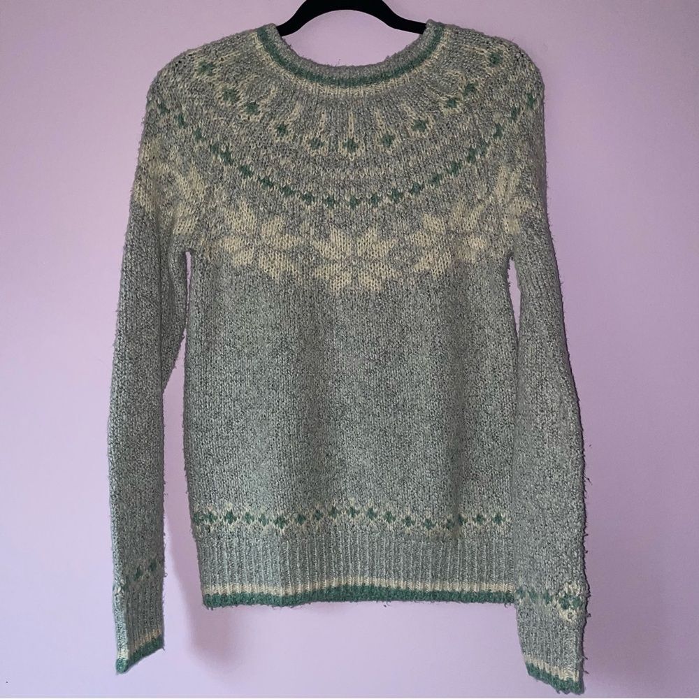 Flat Face Size 2 Fair Isle Knit Sweater Gray Long Sleeve Top